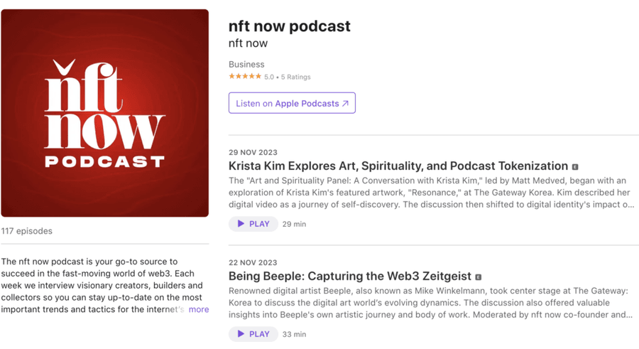 Screenshot 2023 11 30 at 15.36.02 1024x559 1 Top 10 NFT Podcasts for Beginners Screenshot 2023 11 30 at 15.36.02 1024x559 1 Top 10 NFT Podcasts for Beginners