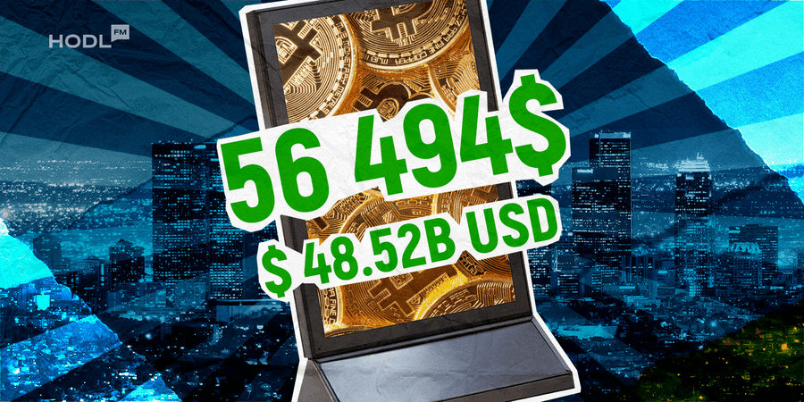 billboard in a city center displaying 2 Bitcoin ETFs are Reaching New Heights as BTC Surpasses $56,000 billboard in a city center displaying 2 Bitcoin ETFs are Reaching New Heights as BTC Surpasses $56,000