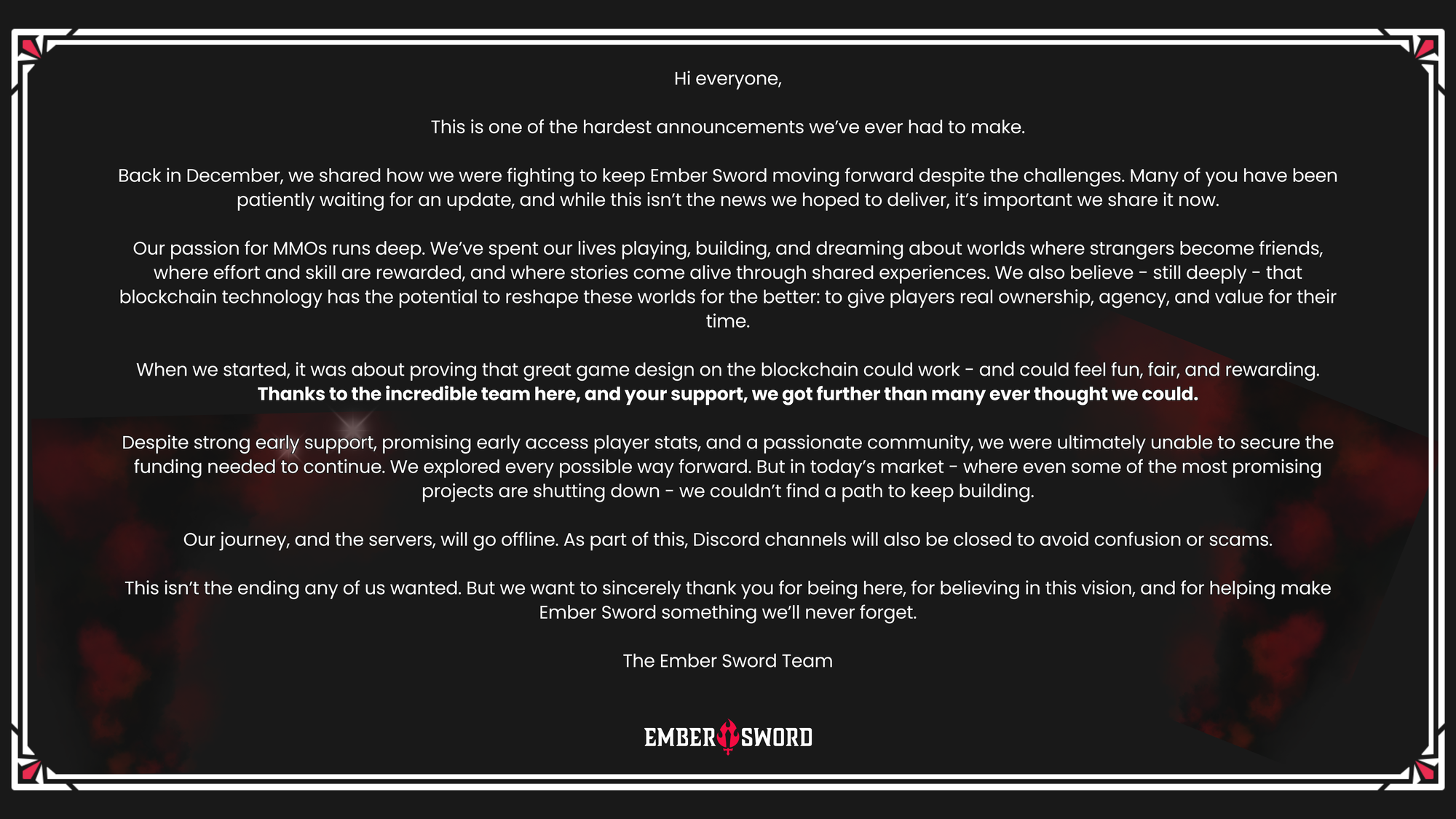 message Ethereum Game Ember Sword Shuts Down Four Years After $203M NFT Land Frenzy message Ethereum Game Ember Sword Shuts Down Four Years After $203M NFT Land Frenzy